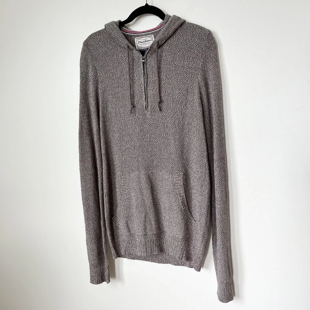 NWT Flag &‎ Anthem 1/4 Zip Hooded Sweater Brown Heather Mens Medium Cotton Blend
